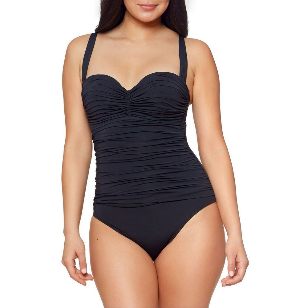 Bleu by Rod Beattie Kore Shirred‎ Bandeau One-Piece Swimsuit - Black